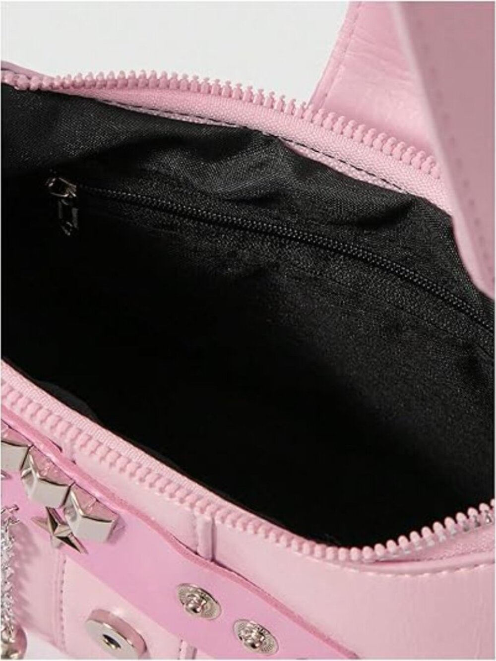 Y2k Stars Chains Shoulder‎ Bag Mini Hobo Handbag Shoulder Purse Pink with Silver - Picture 5 of 5